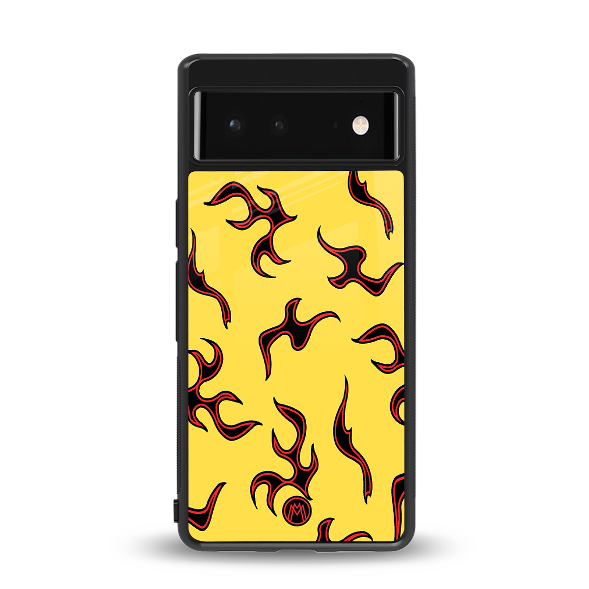 lil flames on yellow back phone cover | glass case for google pixel 6