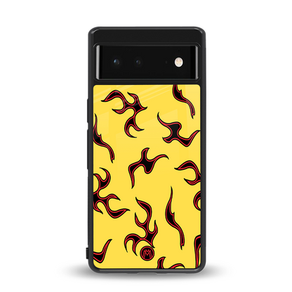 lil flames on yellow back phone cover | glass case for Google Pixel 6A