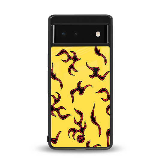 lil flames on yellow back phone cover | glass case for Google Pixel 6A