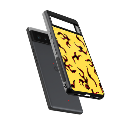 lil flames on yellow back phone cover | glass case for Google Pixel 6A