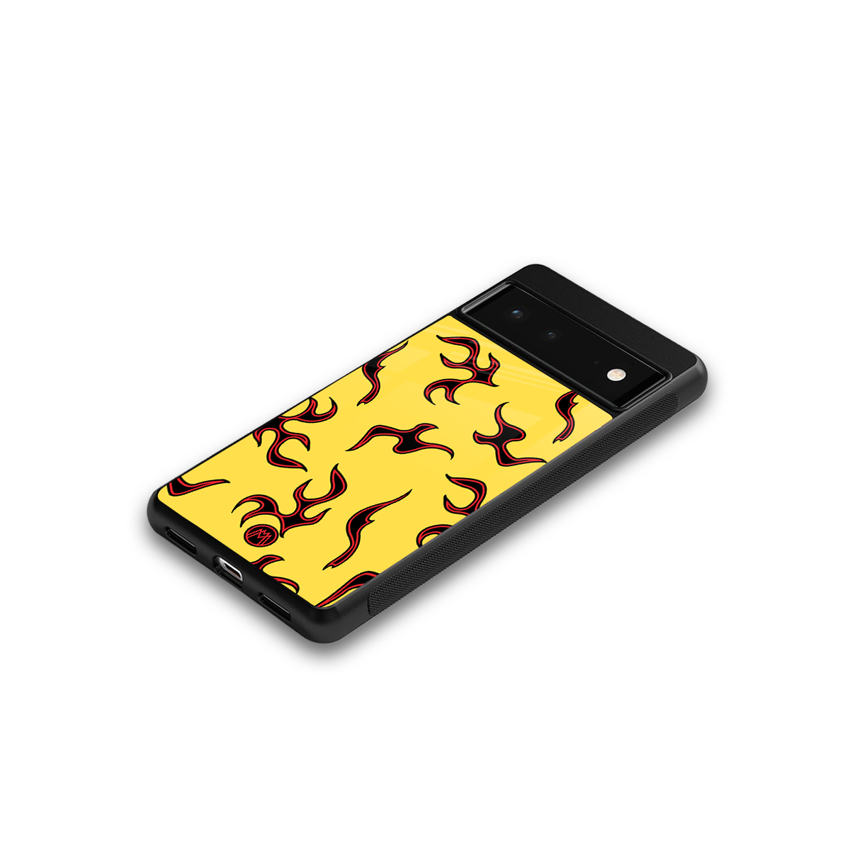 lil flames on yellow back phone cover | glass case for Google Pixel 6A