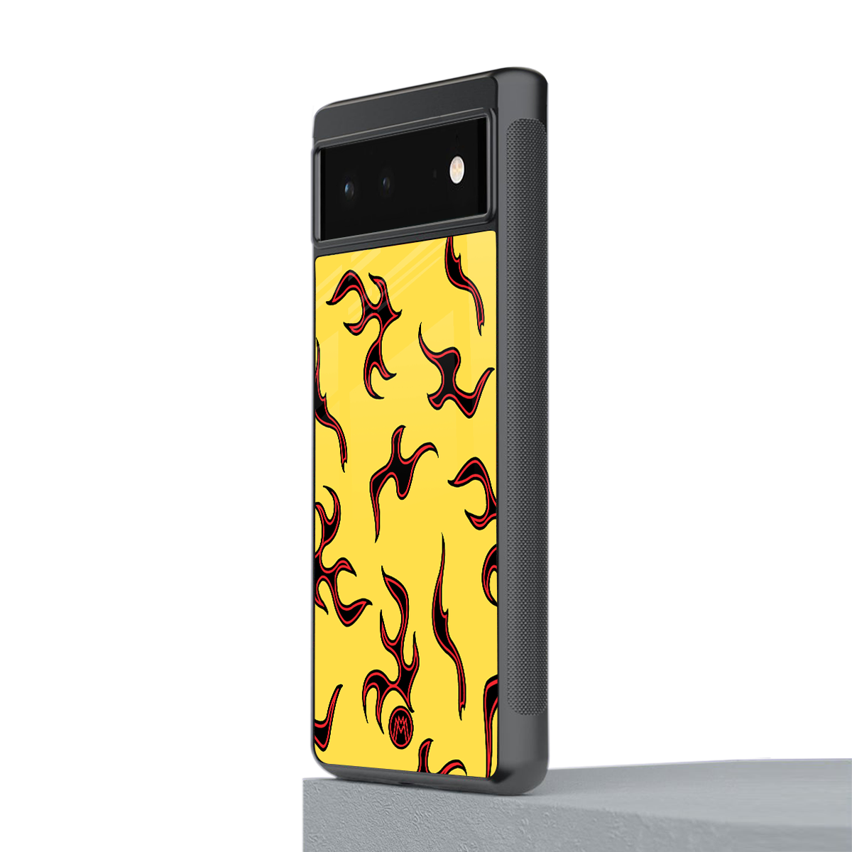 lil flames on yellow back phone cover | glass case for google pixel 6