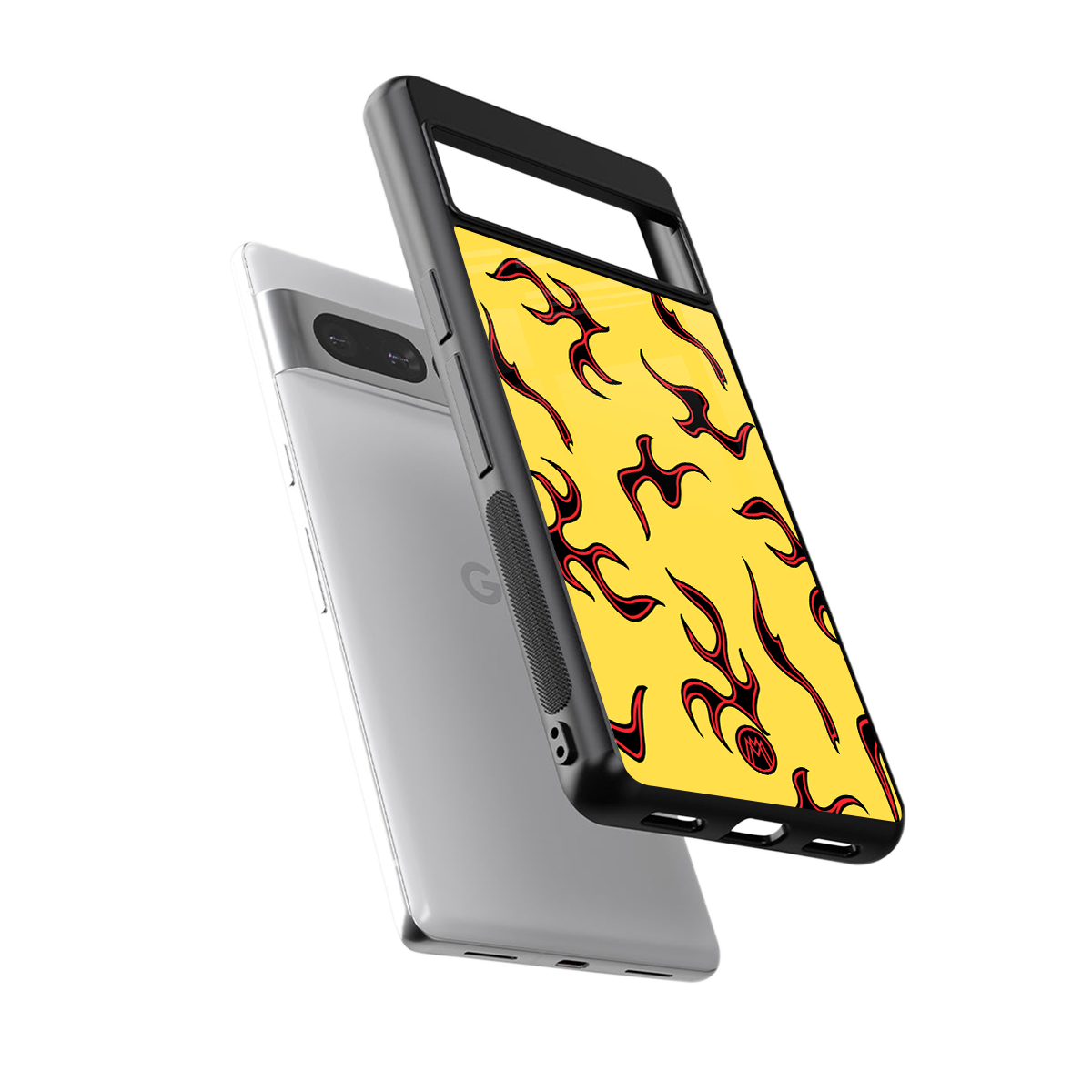lil flames on yellow back phone cover | glass case for google pixel 7 pro