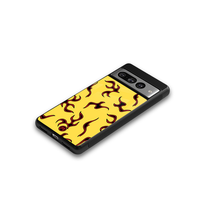 lil flames on yellow back phone cover | glass case for google pixel 7 pro