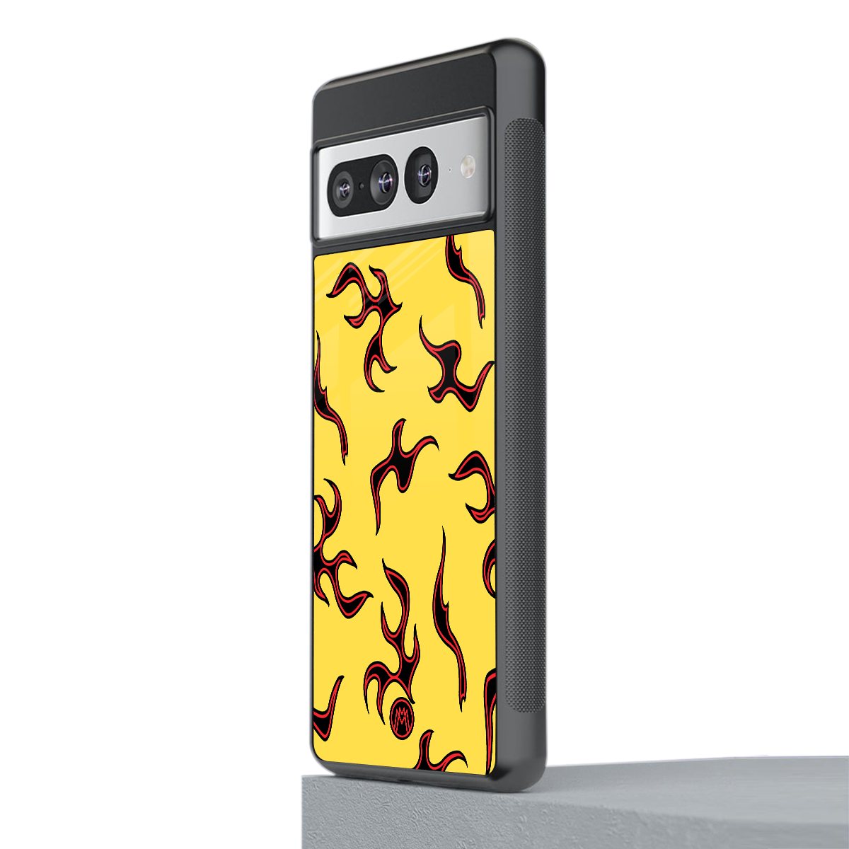 lil flames on yellow back phone cover | glass case for google pixel 7 pro