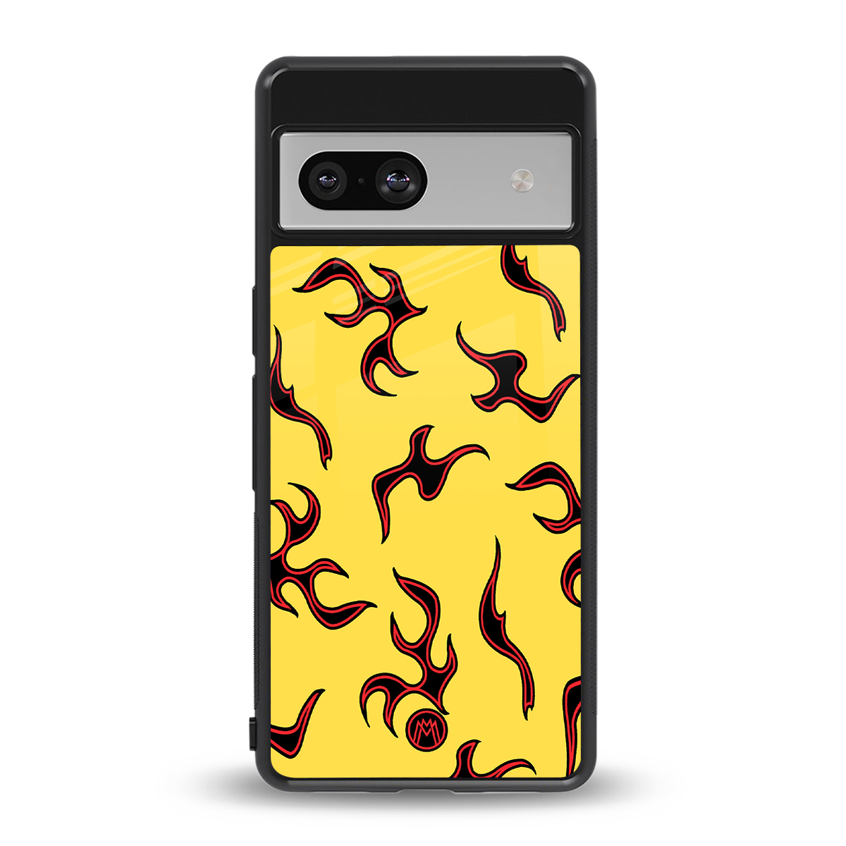 lil flames on yellow back phone cover | glass case for Google Pixel 7