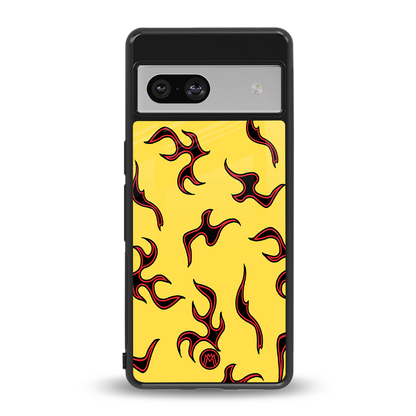 lil flames on yellow back phone cover | glass case for Google Pixel 7