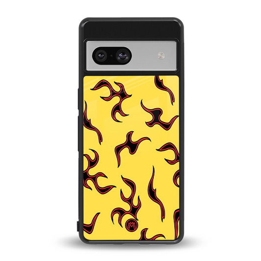 lil flames on yellow back phone cover | glass case for Google Pixel 7