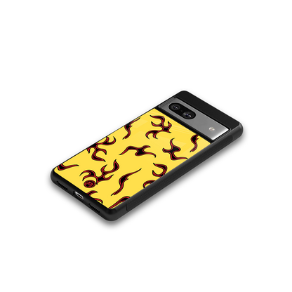 lil flames on yellow back phone cover | glass case for Google Pixel 7