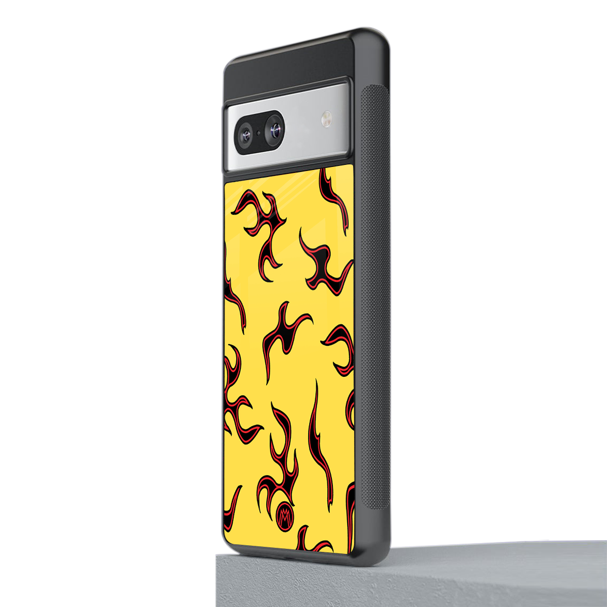 lil flames on yellow back phone cover | glass case for Google Pixel 7