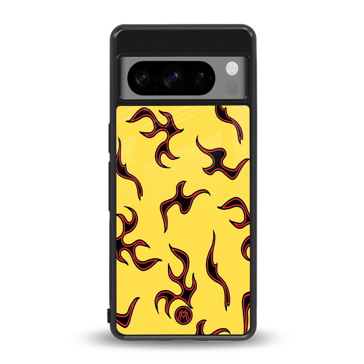 lil flames on yellow back phone cover | glass case for google pixel 8 pro