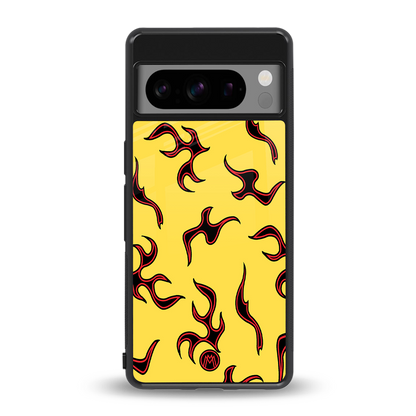 lil flames on yellow back phone cover | glass case for google pixel 8 pro