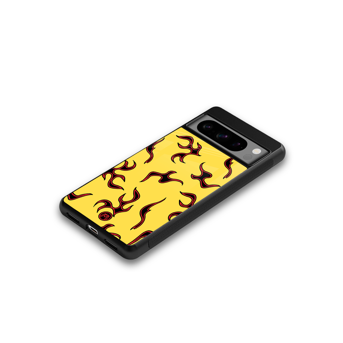 lil flames on yellow back phone cover | glass case for google pixel 8 pro