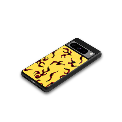 lil flames on yellow back phone cover | glass case for google pixel 8 pro