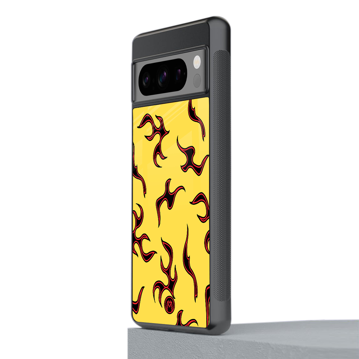 lil flames on yellow back phone cover | glass case for google pixel 8 pro