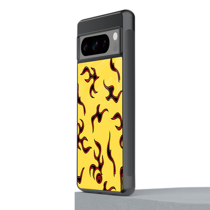 lil flames on yellow back phone cover | glass case for google pixel 8 pro