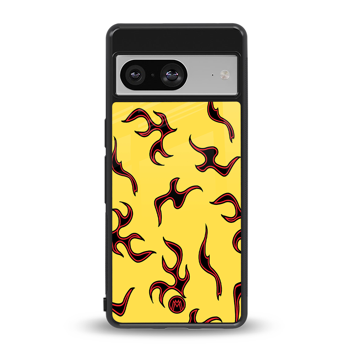 lil flames on yellow back phone cover | glass case for Google Pixel 8