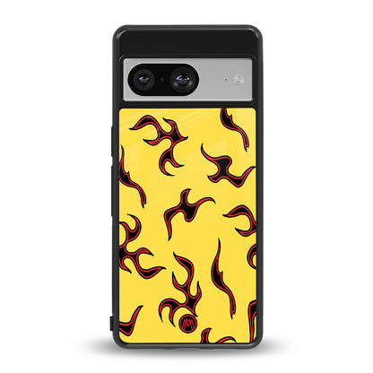 lil flames on yellow back phone cover | glass case for Google Pixel 8