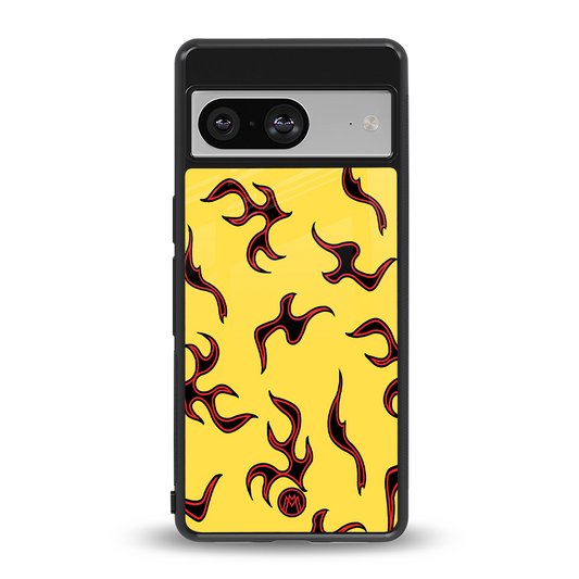 lil flames on yellow back phone cover | glass case for Google Pixel 8
