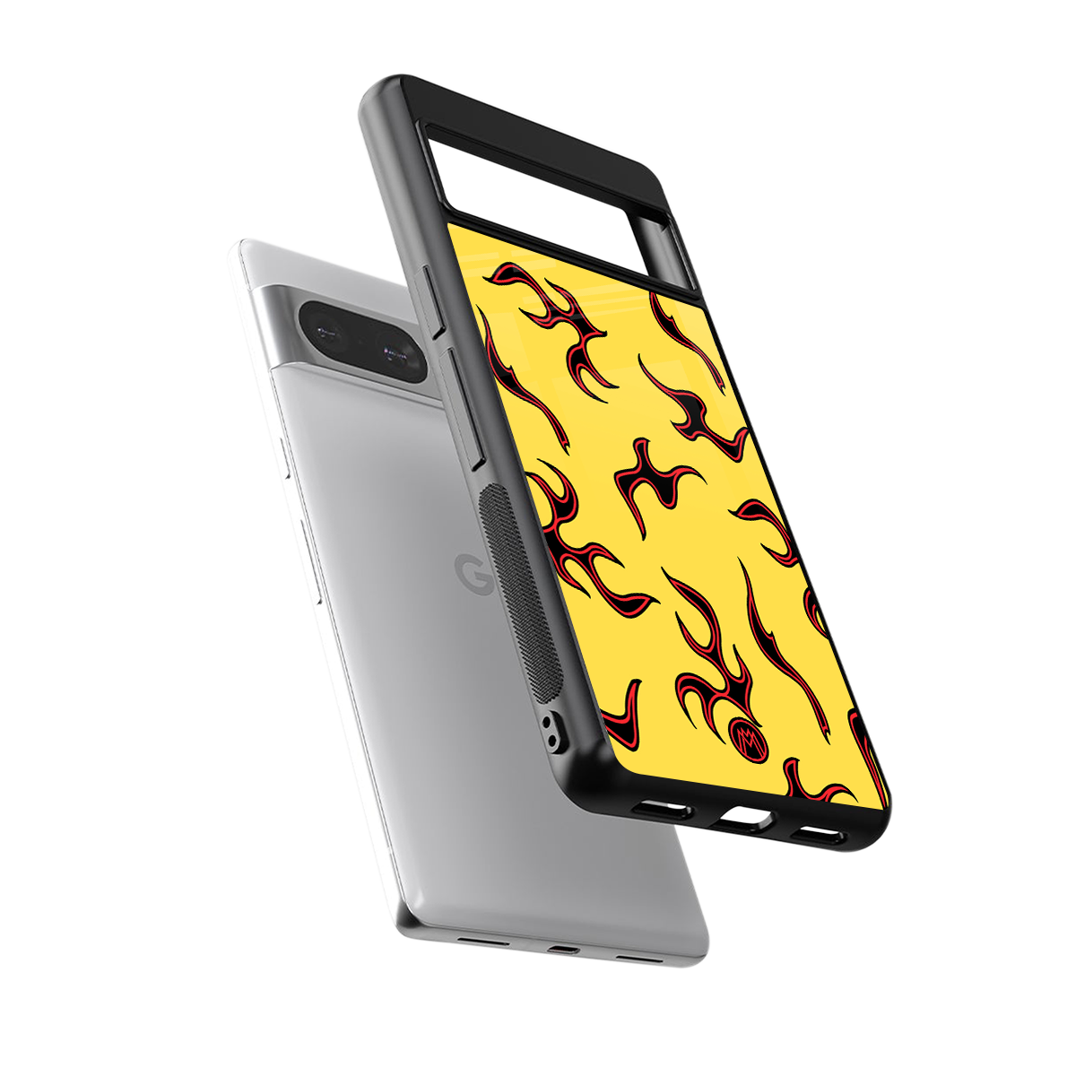 lil flames on yellow back phone cover | glass case for Google Pixel 8