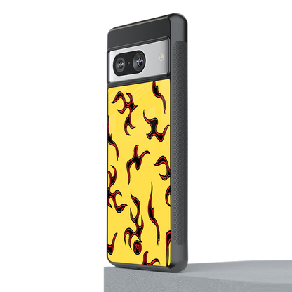 lil flames on yellow back phone cover | glass case for Google Pixel 8