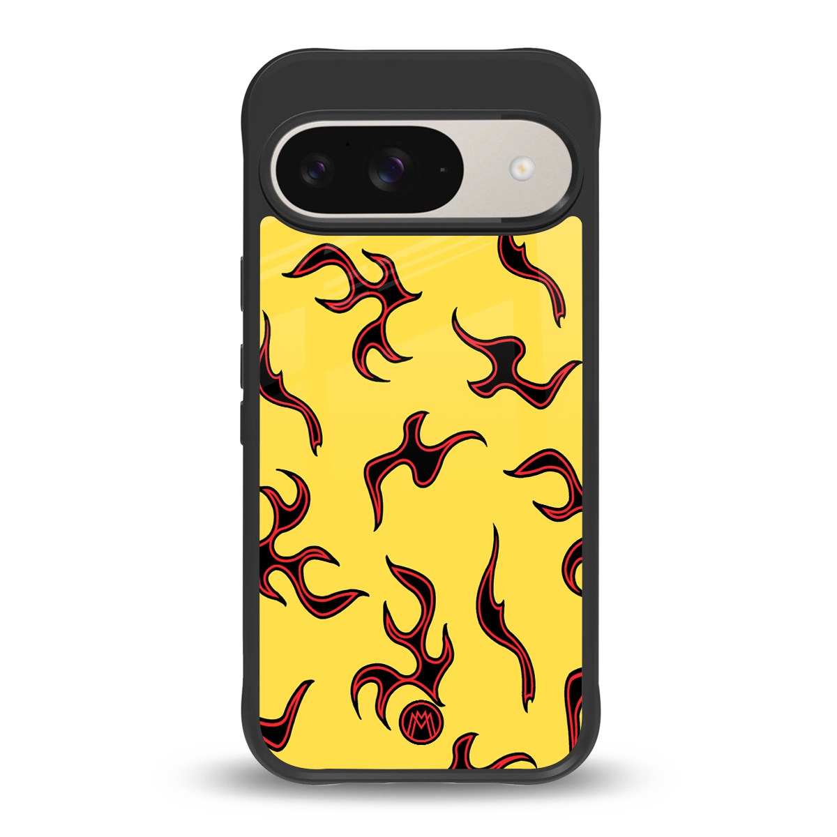 lil flames on yellow back phone cover | glass case for google pixel 9