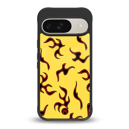 lil flames on yellow back phone cover | glass case for google pixel 9