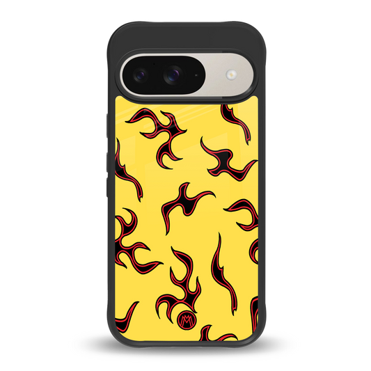 lil flames on yellow back phone cover | glass case for google pixel 9