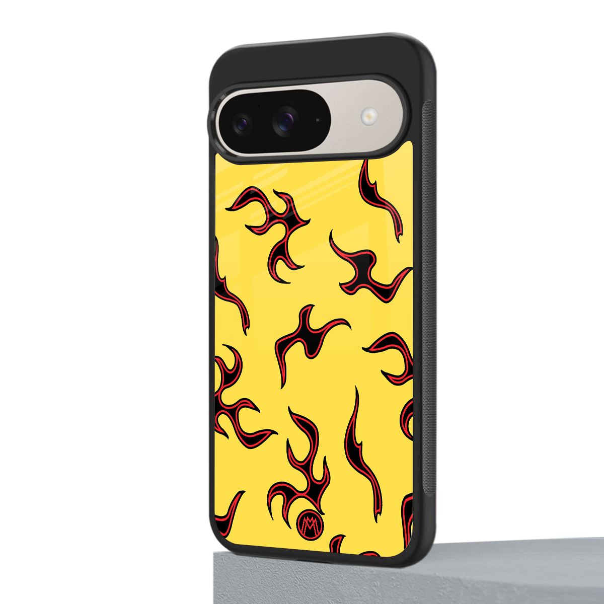 lil flames on yellow back phone cover | glass case for google pixel 9