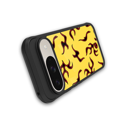 lil flames on yellow back phone cover | glass case for google pixel 9