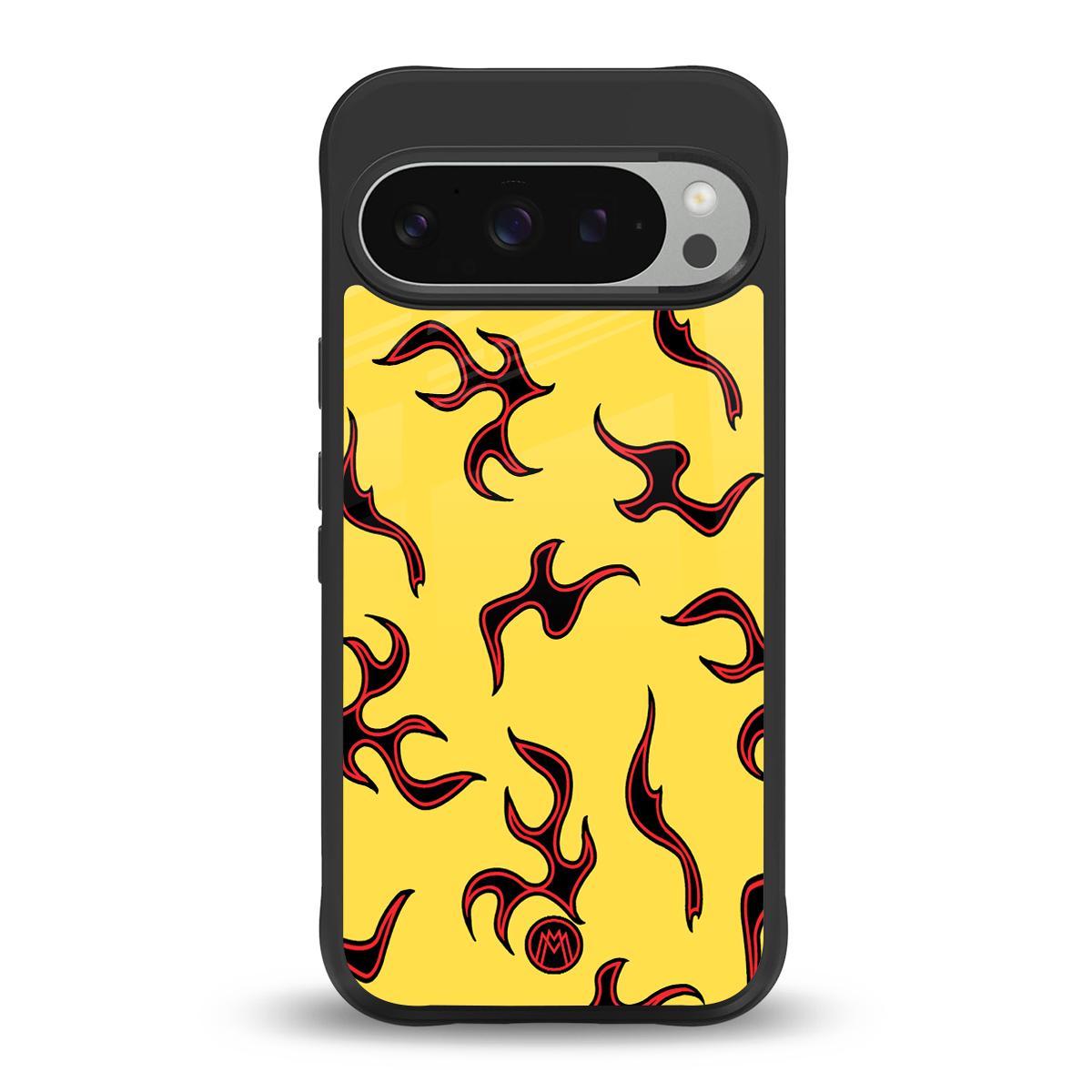 lil flames on yellow back phone cover | glass case for google pixel 9 pro xl
