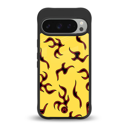 lil flames on yellow back phone cover | glass case for google pixel 9 pro xl