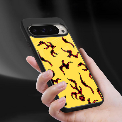 lil flames on yellow back phone cover | glass case for google pixel 9 pro