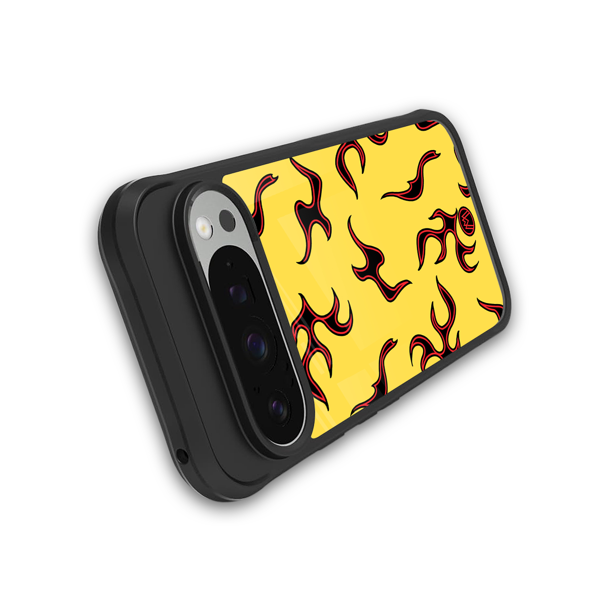 lil flames on yellow back phone cover | glass case for google pixel 9 pro xl