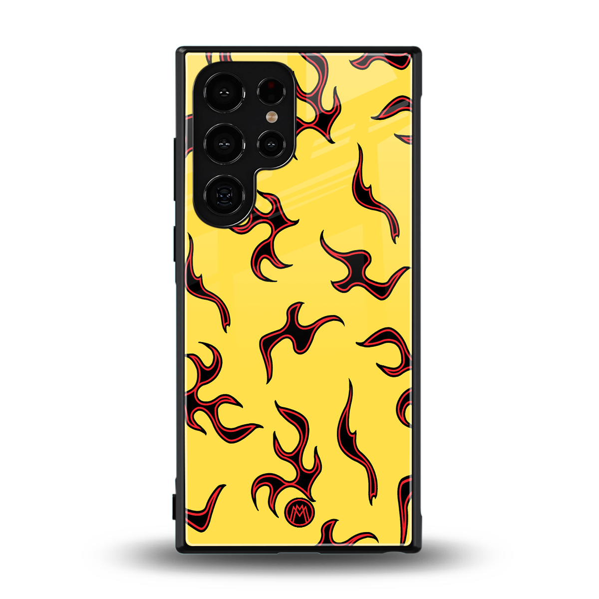 lil flames on yellow back phone cover | glass case for samsung galaxy s23 ultra