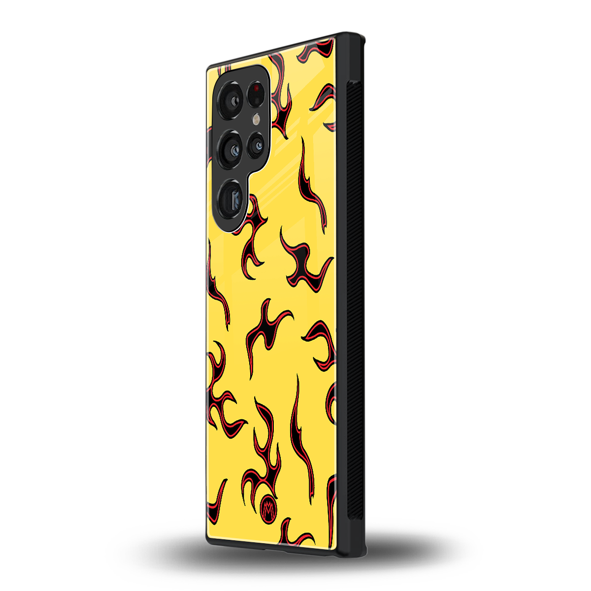 lil flames on yellow back phone cover | glass case for samsung galaxy s23 ultra