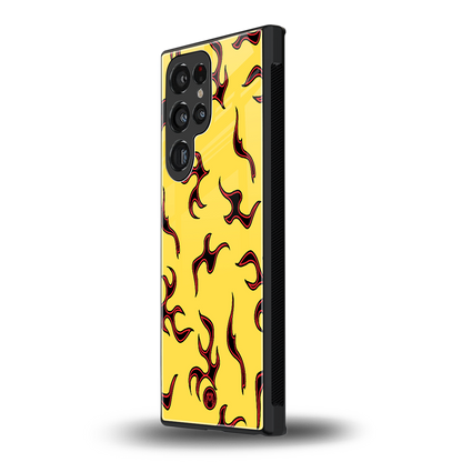 lil flames on yellow back phone cover | glass case for samsung galaxy s23 ultra