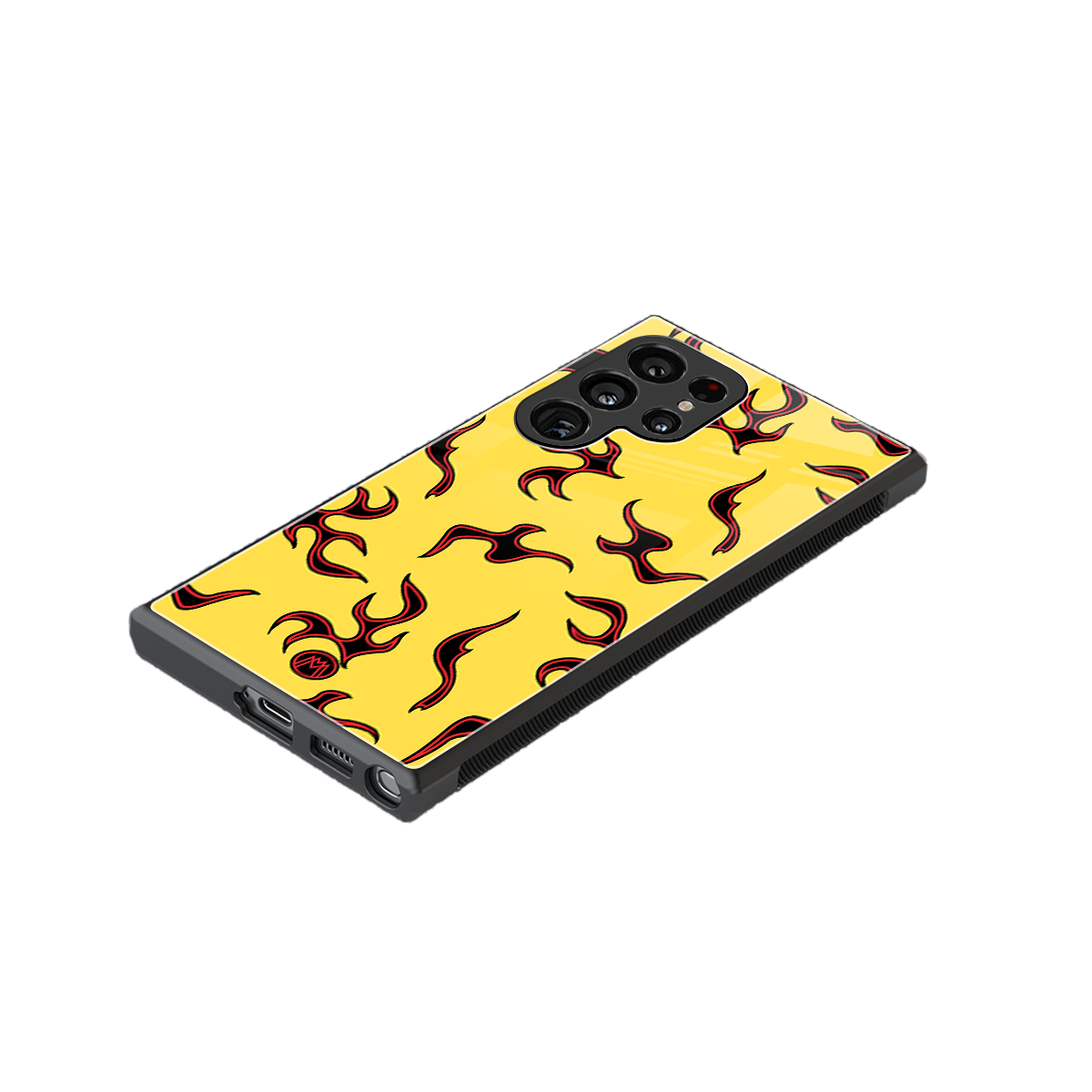 lil flames on yellow back phone cover | glass case for samsung galaxy s23 ultra