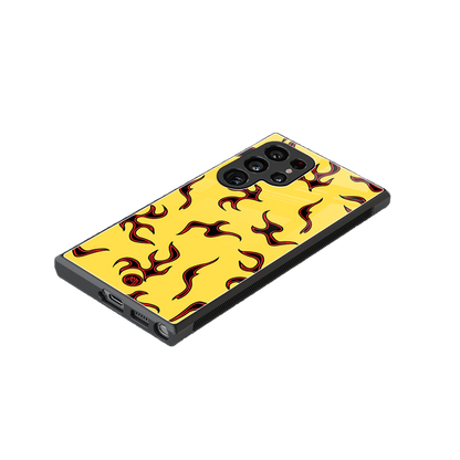 lil flames on yellow back phone cover | glass case for samsung galaxy s23 ultra