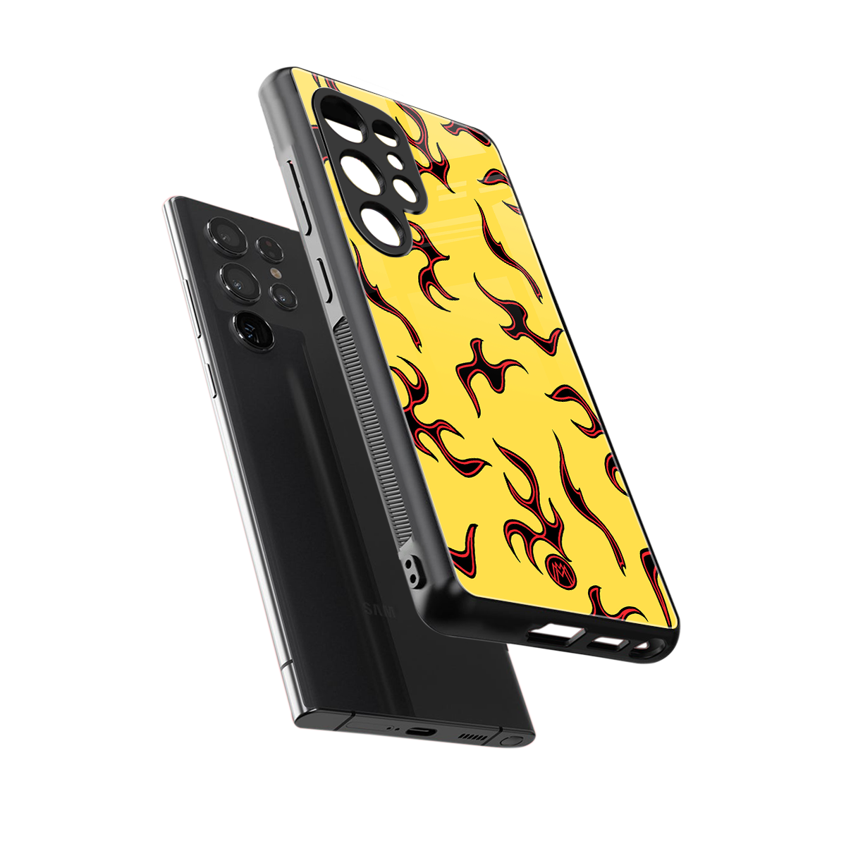 lil flames on yellow back phone cover | glass case for samsung galaxy s25 ultra