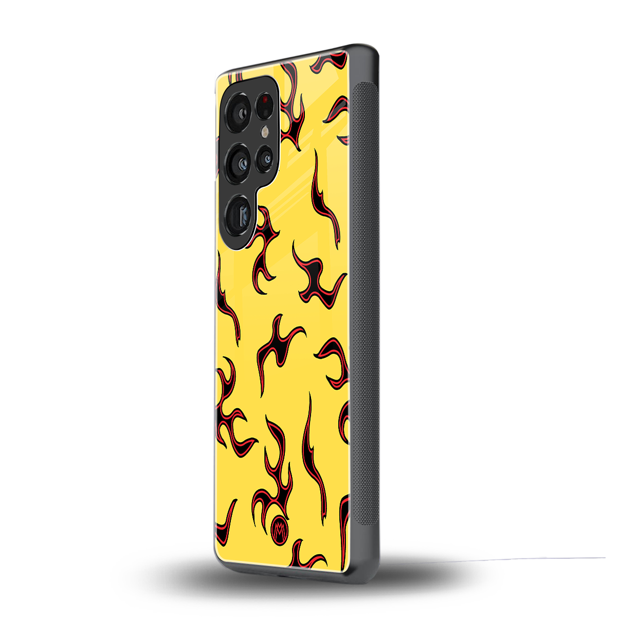 lil flames on yellow back phone cover | glass case for samsung galaxy s25 ultra