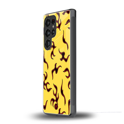 lil flames on yellow back phone cover | glass case for samsung galaxy s25 ultra