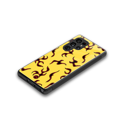 lil flames on yellow back phone cover | glass case for samsung galaxy s25 ultra