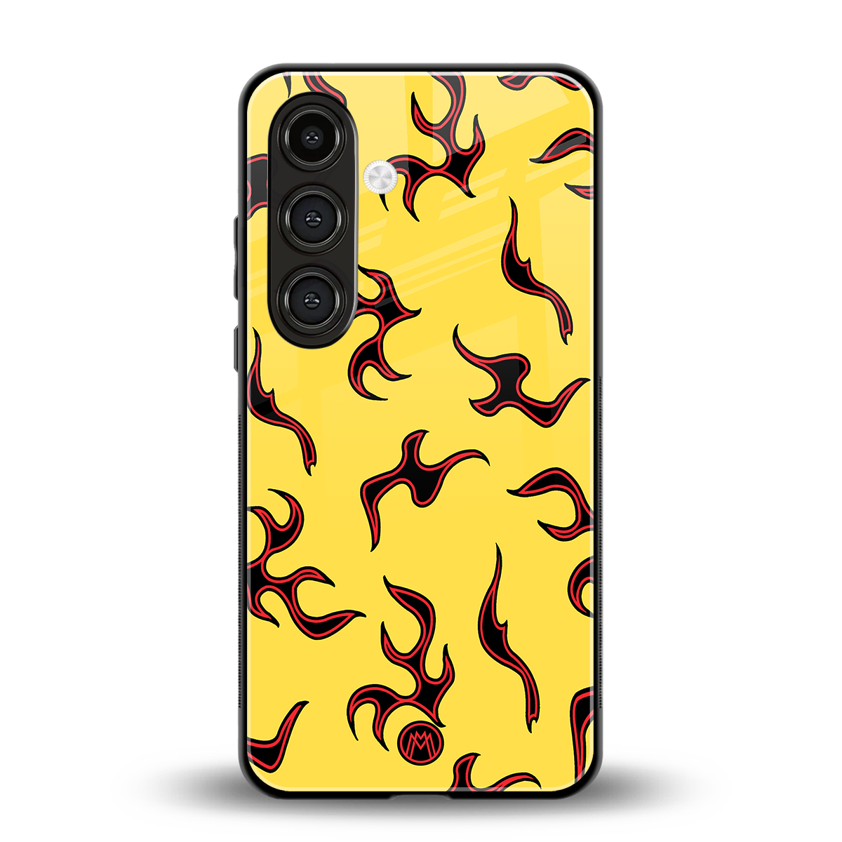 lil flames on yellow back phone cover | glass case for samsung galaxy s24 fe