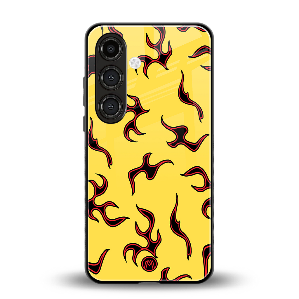 lil flames on yellow back phone cover | glass case for samsung galaxy s23 plus