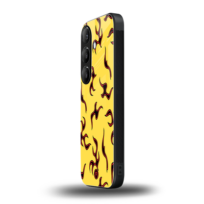 lil flames on yellow back phone cover | glass case for samsung galaxy s24 fe