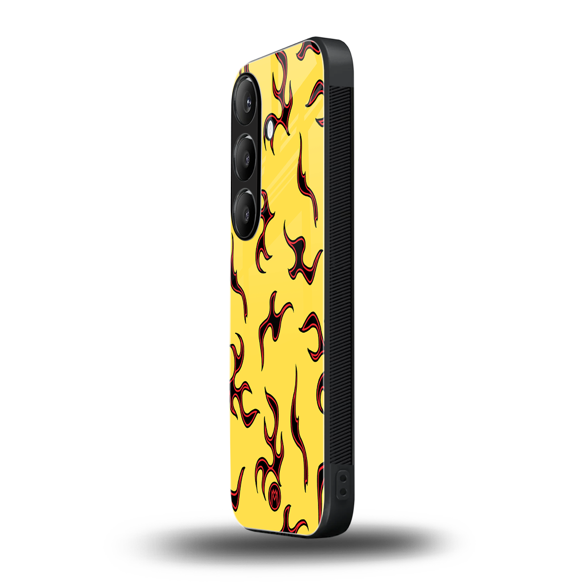 lil flames on yellow back phone cover | glass case for samsung galaxy s24 plus