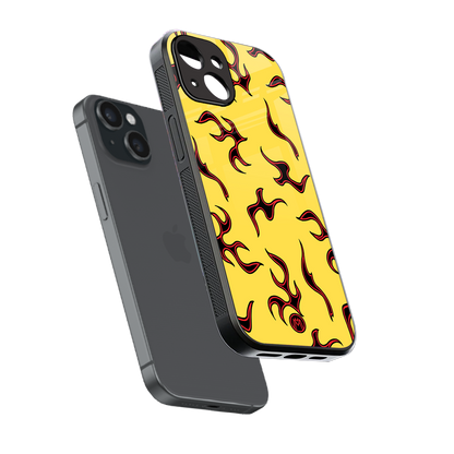 lil flames on yellow back phone cover | glass case for iphone 15