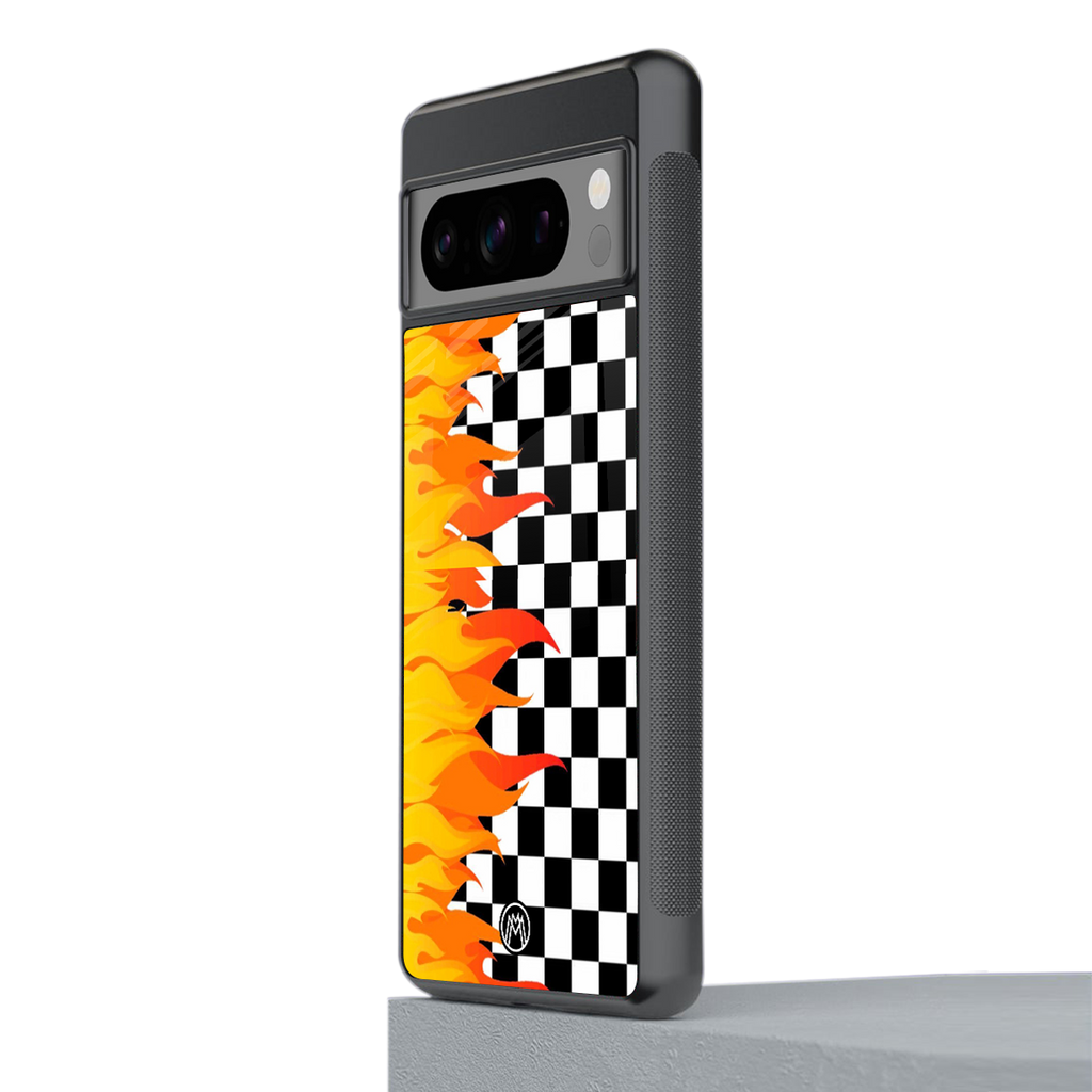 lil flames wild mode back phone cover | glass case for google pixel 8 pro