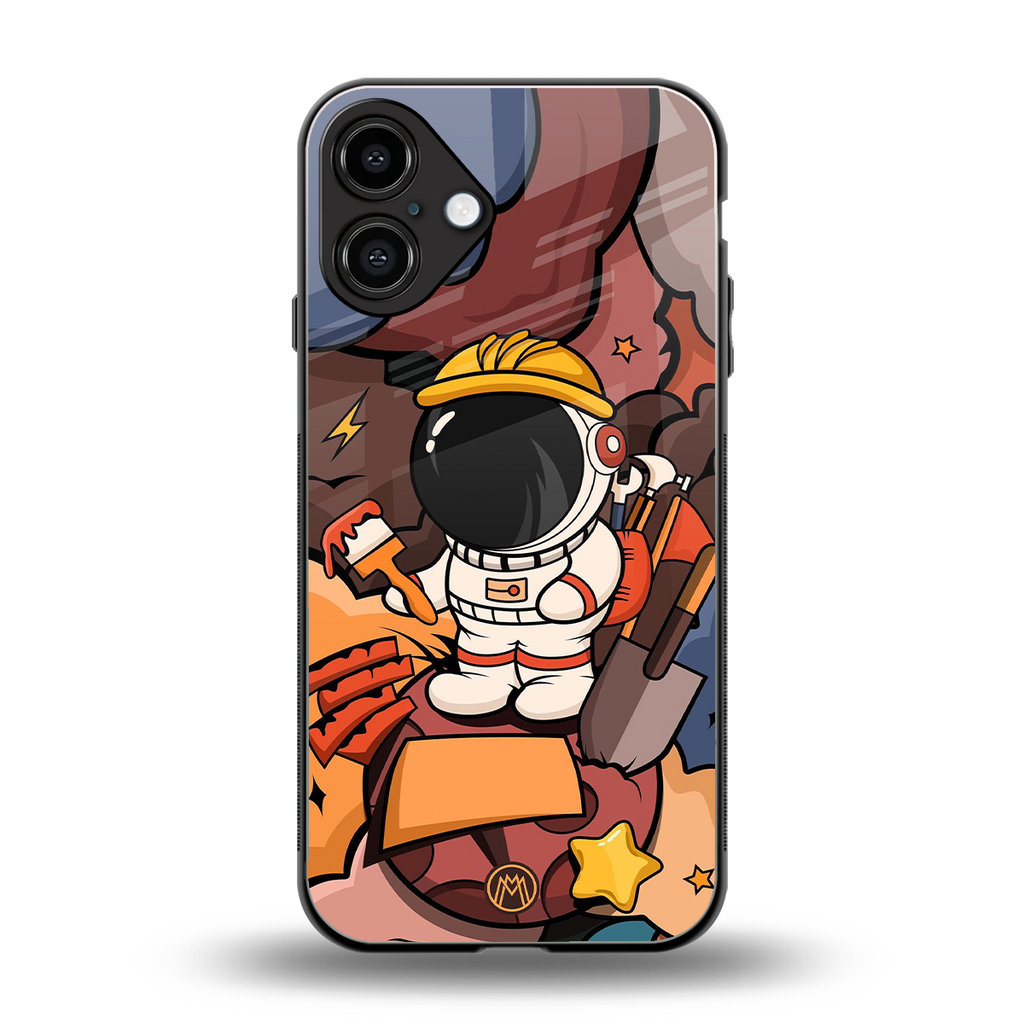 lil spaceman back phone cover | glass case for iphone 16 plus